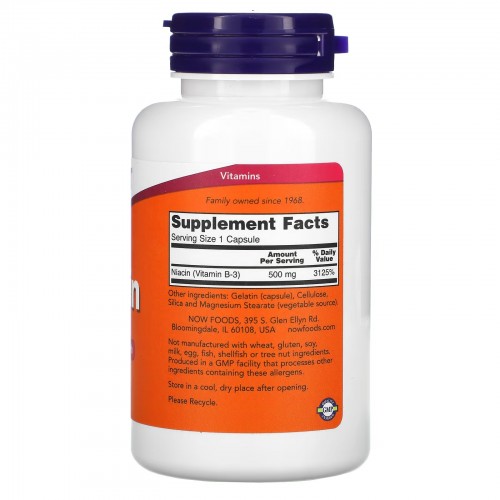 NOW Foods, Ниацин, 500 мг, 100 капсул NOW Foods, Ниацин, 500 мг, 100 капсул